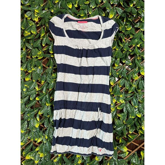 American Eagle Outfitters Dresses & Skirts - Y2K American Eagle Blue Gray Striped Waist Tie Dress Size Medium